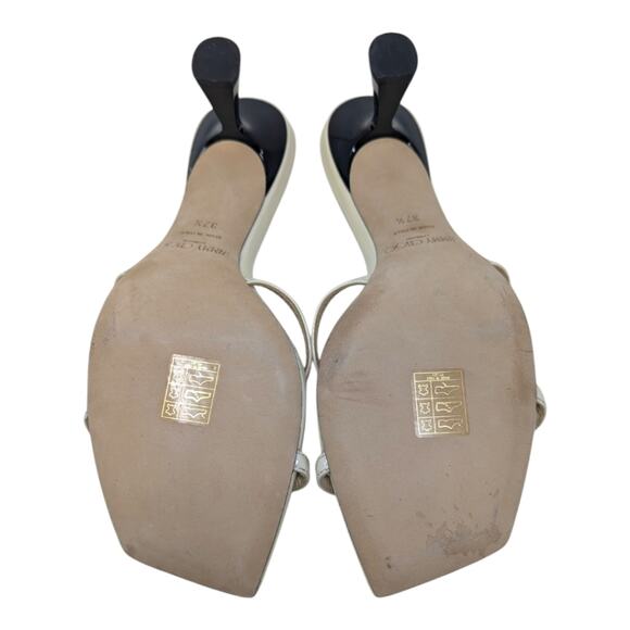 Jimmy Choo Ria 65 square toe mule slide strappy sandal cream black patent 37.5 - Picture 11 of 13